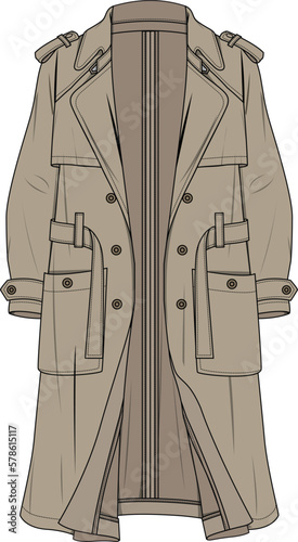 UNISEX WEAR LONG TRENCH ROBE COAT WITH POCKETS VECTOR