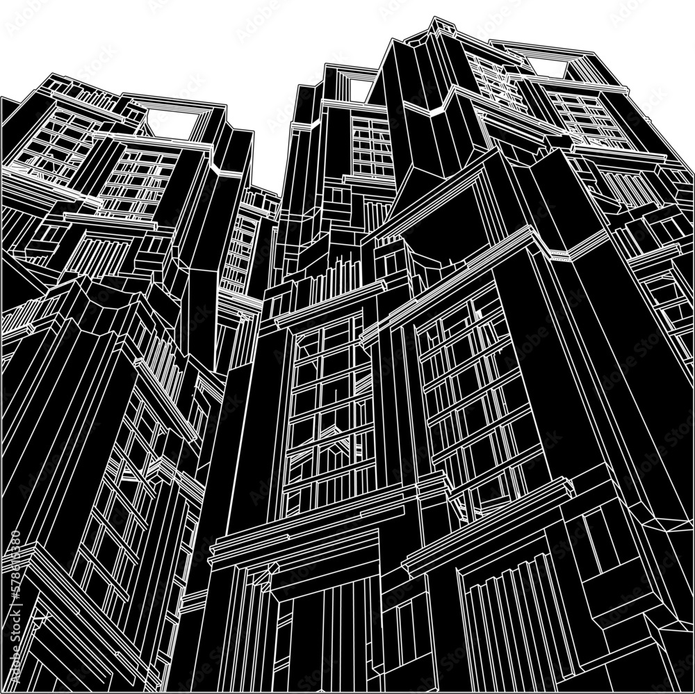 Abstract Art Deco Building Construction Structure Vector. Illustration