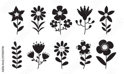 Silhouette Drawing Of Flowers And Plants