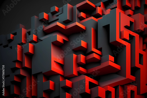 Abstract 3D red cubic structure pattern, Generative AI