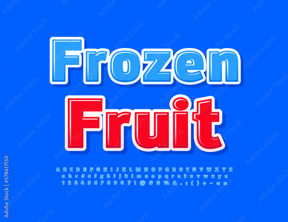 Vector advertising Sign Frozen Berry. Funny Blue Font. Bright Creative set of Alphabet Letters and Numbers