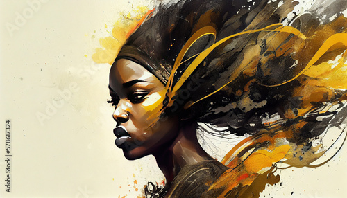 Artistic Portrait of a Beautiful African Girl Face Gorgeous Brunette AI Generative