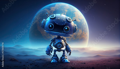 Android robot green earth. Eco friendly AI concept. Generative AI