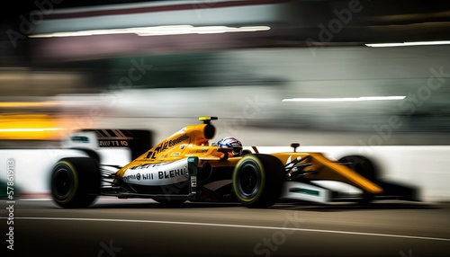 Fast moving F1 racing bolid car driving on a track. Generative AI © Generative Professor