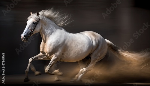Beautiful horse running in a paddock on a sunny day. Generative AI