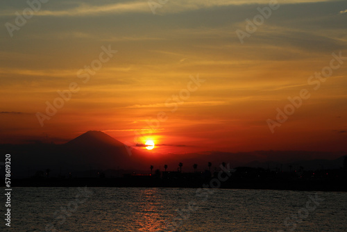 富士山と夕陽