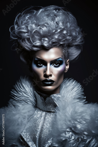 man dressed as woman and wearing drag queen style makeup. LGBT transvestite. Generative AI