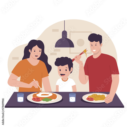 Vector illustration of eat with family. Illustration for websites, landing pages, mobile apps, posters and banners. Trendy flat vector illustration