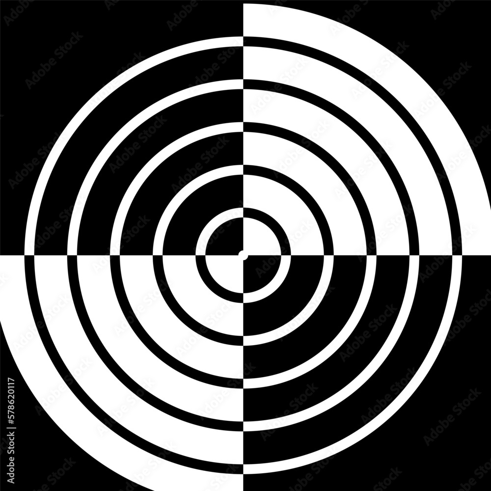 Abstract Circle Aiming Target Pattern on Square Black and White Background. Abstract Circle Aiming Target Pattern on Square Black and White Background.