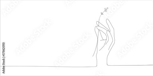 Sprig with hand modern single line art, aesthetic outline. Hand line art drawing on white background. 