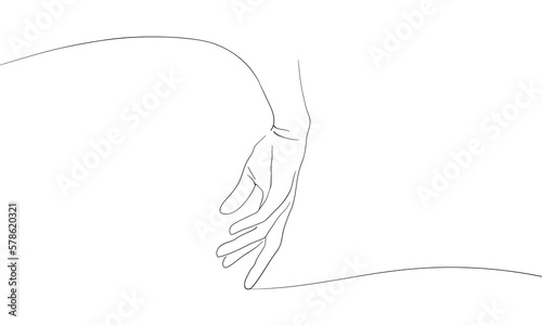 Woman Hand line art drawing on white background. Outline vector illustration. 