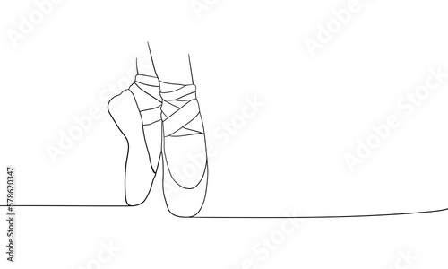 Pointe shoes line art drawing on white background. Outline ballet vector illustration