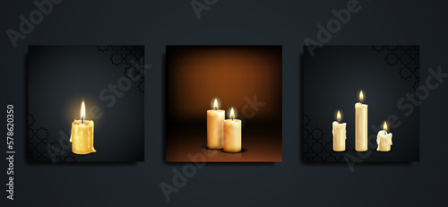 Vector realistic candle or wax  with fire and candle fire set isolated on transparent background
