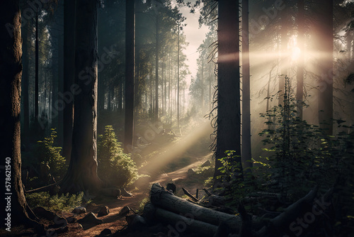 morning in the woods created with Generative AI technology