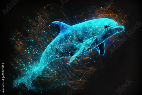 Neon, magic, acid, futuristic, space dolphin illustration