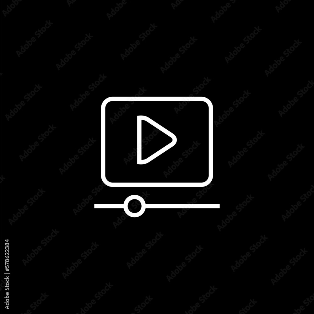Video production icon film strip, play button isolated on black background. Video production icon film strip, play button isolated on black background.