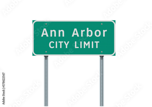 Vector illustration of the Ann Arbor (Michigan) City Limit green road sign on metallic posts