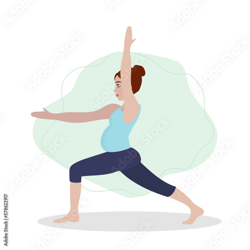 Pregnant woman exercising yoga. Illustration in flat cartoon style, concept illustration for healthy lifestyle, sport, exercising.