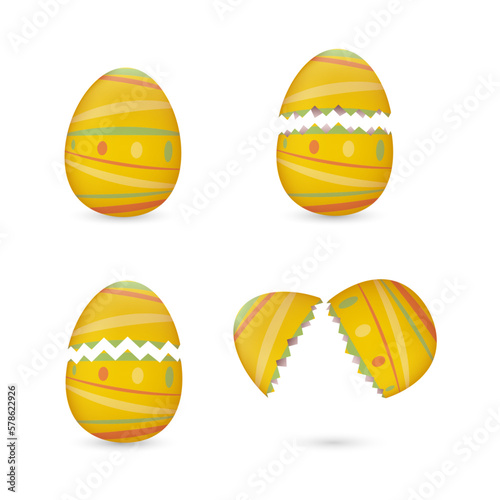 Cracked Easter eggs painted with lines set 