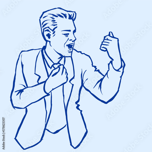 person in a suit shouting vector for card illustration decoration 