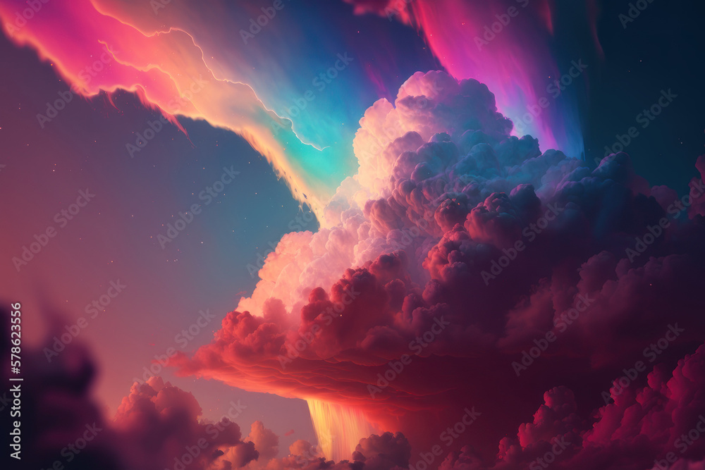 Rainbow pink clouds, background. AI generative.