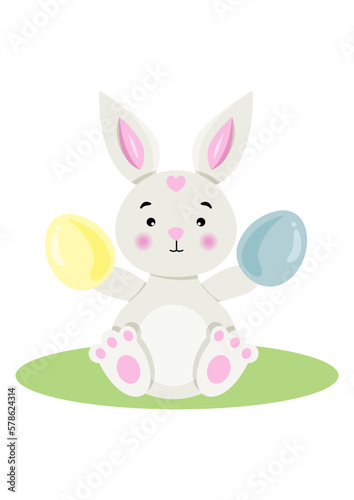 Cute bunny with two easter eggs