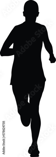 black silhouette woman athlete runner running marathon, outline on white background, sports vector illustration