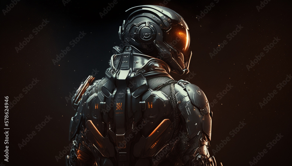 Fototapeta premium cyborg in space military suit, generative ai