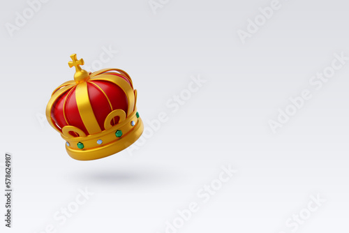 3d Vector Golden Royal Crown, Monarchy Royality Luxury Medieval Decoration.