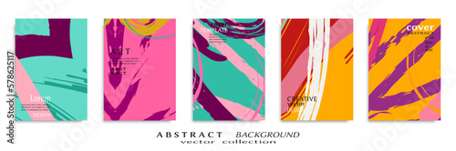 Abstract backgrouns set, grunge texture. Minimalistic art, brush strokes style. Design for card, brochure, banner idea, book cover, booklet print, flyer sheet a4. Collage page, web header template.