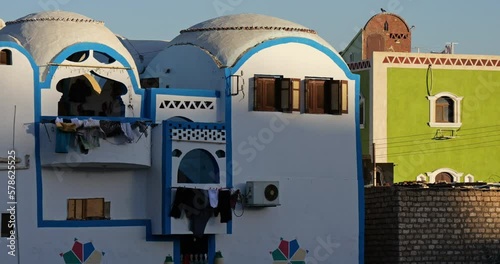 Nubian village on bank of the Nile river, Aswan, Egypt