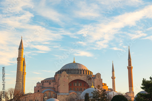 Hagia Sophia in the morning. Travel to Istanbul background photo.