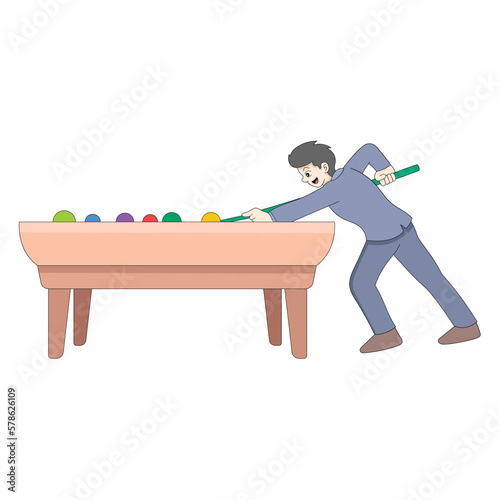 boy is playing billiard coolly in the bar