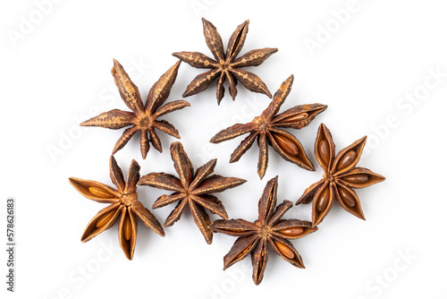 Dried star anise spice isolated on white background