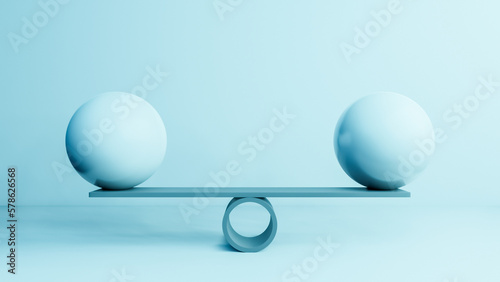 Fototapeta Naklejka Na Ścianę i Meble -  Finding balance, equality or stability concept with libra, scale, balls or globes in realistic studio interior, 3d rendering illustration