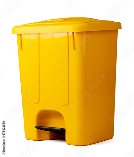 Yellow plastic waste bin isolated on white © fotofabrika