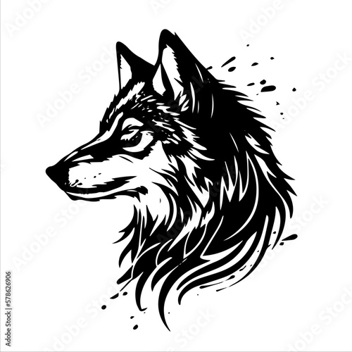 Wolf head black silhouette isolated on white background. Vector icon, decal, sticker or tattoo design, mascot of husky, dog, wolf or fox face profile side view. Hunting emblem, wildlife animal