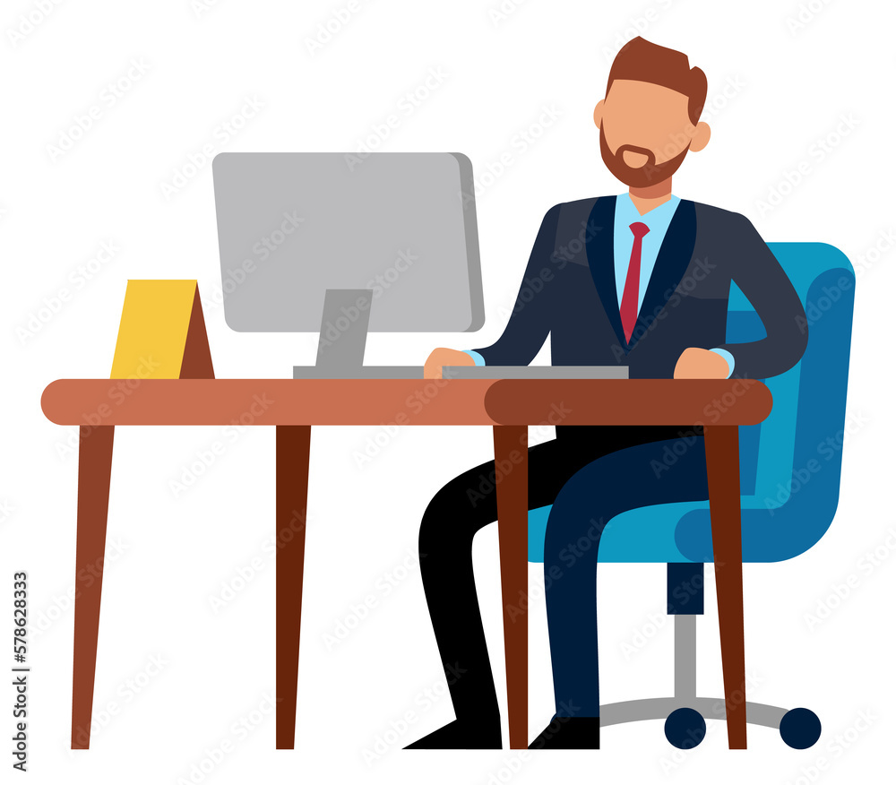 Businessman sitting at desk. Man working on computer