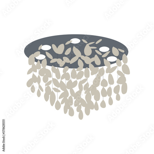 Chandelier isolated on white background. Ceiling light round pendant light fixture. Silver metal hanging lights. Pendant sconce lighting lamp. Vector