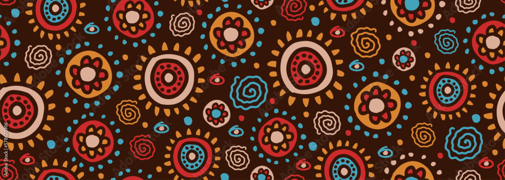 African afro seamless pattern culture motifs, circle ethnic doodle artwork. Creative aztec texture border, folk drawing, for textiles, banners, wallpapers, wrapping fashion- vector background design.