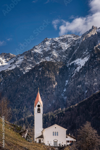 Chapel in alpine mountains in Switzerland