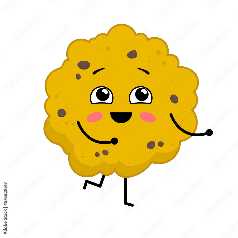 Obraz premium Cute kawaii cookie. Cartoon character cookie with chocolate. Illustration on transparent background