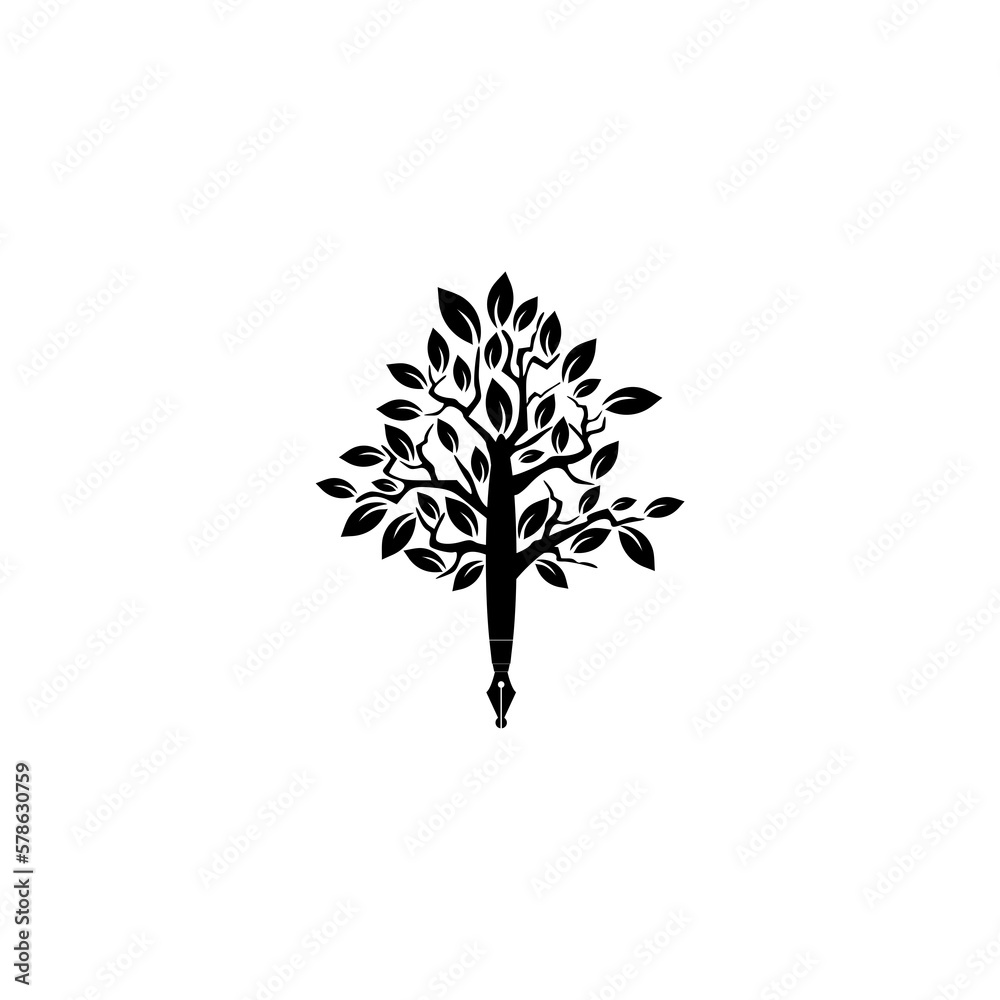 Pen tree creative concept logo icon isolated on white background