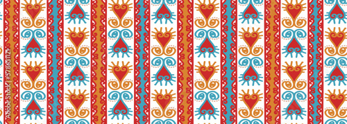 Colorful hand drawn tribal seamless pattern, vector ethnic stripes drawing. Good for fashion textile print.