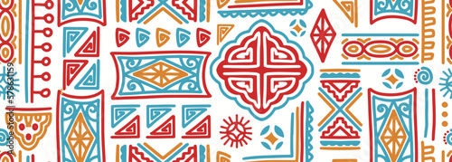 Colorful hand drawn tribal seamless pattern, vector doodle illustration, navajo abstract ornament, good for fashion textile print.