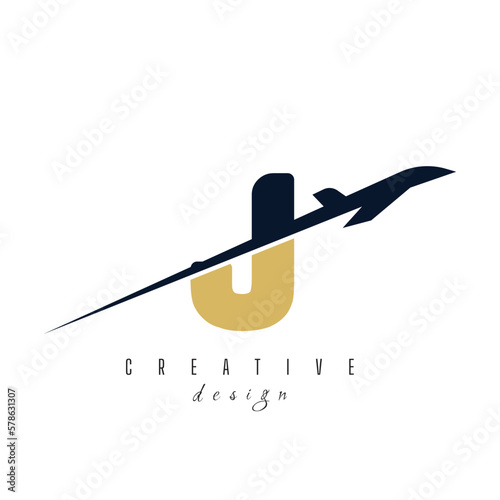 letter J with plane logo vector template. logo for travel label, tourism, journey posters, airways identity, and tech transportation