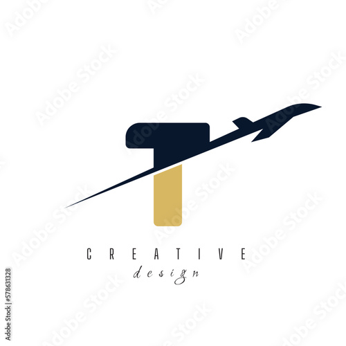 letter T with plane logo vector template. logo for travel label, tourism, journey posters, airways identity, and tech transportation
