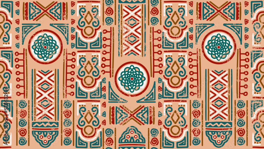Sketch Ethnic pattern. Tribal doodles motif. Hand drawn effect patchwork. Seamless aztec texture for fabric design, interior elements, wallpapers, paper backgrounds and printed products with grunge.