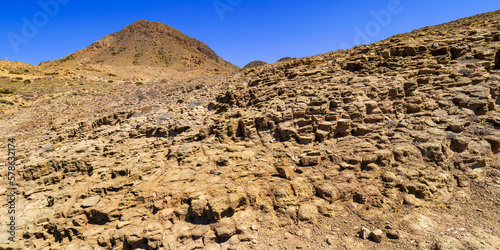 Columnar Jointing Structures Of Punta Baja, Lava Flows, Volcanic Rocks, Cabo de Gata-Níjar Natural Park, UNESCO Biosphere Reserve, Hot Desert Climate Region, Almería, Andalucía, Spain, Europe