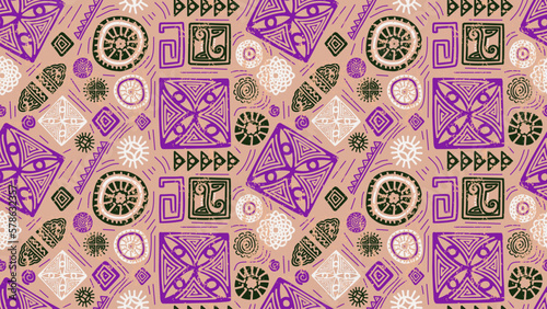 Canvas Print Vector Hand drawn african ethnic pattern, seamless pictogram drawing pink colors, Decorative design for fashion textile print wrapping